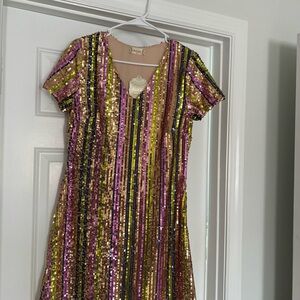 Altar'd State Sequin Striped Dress in Pink and Yellow